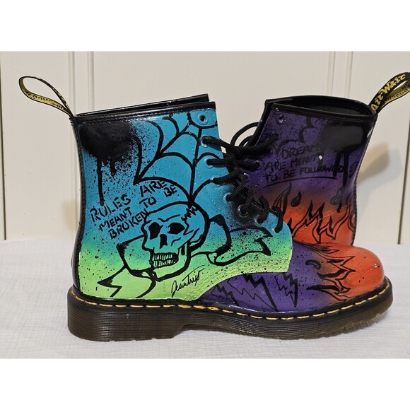 Handpainted Dr Martens Boots by Jeantrix OOAK Art To Wear Wmns 9 Mens 8 EUC - Picture 5 of 10